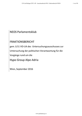 NEOS Fraktionsbericht HYPO U-Ausschuss