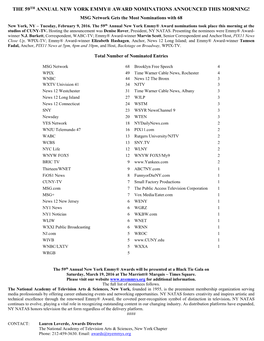 MSG Network Gets the Most Nominations with 68