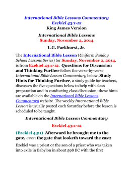 Ezekiel 43:1-12 King James Version International Bible Lessons Sunday, November 2, 2014 L.G