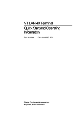 VT LAN40 Terminal Quick Start and Operating Information