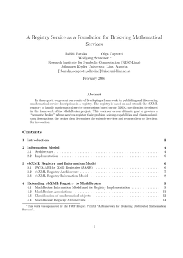 A Registry Service As a Foundation for Brokering Mathematical Services