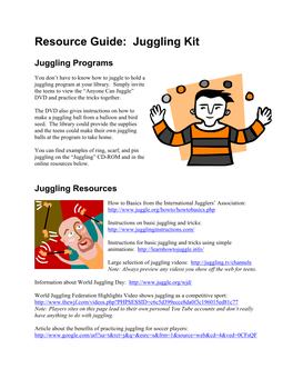 Resource Guide: Juggling Kit