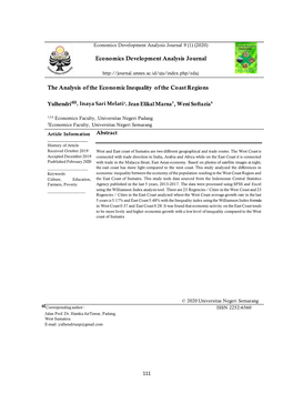 Economics Development Analysis Journal the Analysis of the Economic Inequality of the Coast Regions