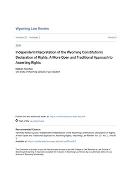 Independent Interpretation of the Wyoming Constitution's Declaration