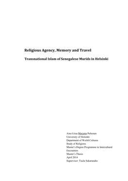 Religious Agency, Memory and Travel Transnational Islam of Senegalese Murids in Helsinki