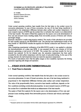 I. STEADY STATE CORE THERMQHYDRAULICS 1.1 Fluid Flow in Channels