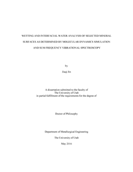 Wetting and Interfacial Water Analysis of Selected Mineral