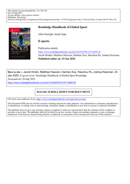 Routledge Handbook of Global Sport E-Sports