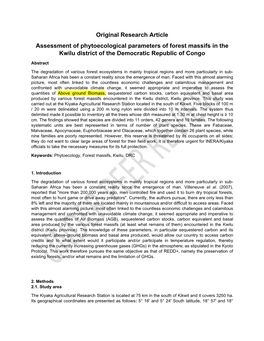 Original Research Article Assessment of Phytoecological Parameters of Forest Massifs in the Kwilu District of the Democratic Republic of Congo