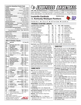 Louisville Cardinals Vs. Kentucky Wesleyan Panthers