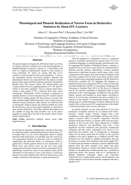 Phonological and Phonetic Realization of Narrow Focus in Declarative Sentences by Jinan EFL Learners