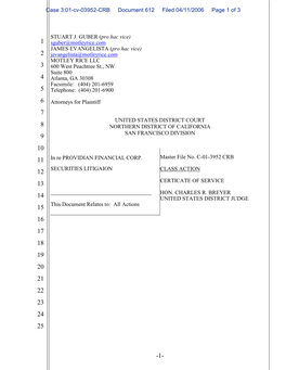 In Re Providian Financial Corporation Securities Litigation, Et Al. 01-CV