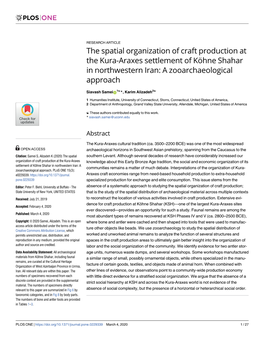 The Spatial Organization of Craft Production at the Kura-Araxes Settlement of Ko¨Hne Shahar in Northwestern Iran: a Zooarchaeological Approach