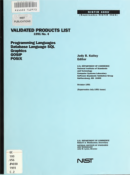 Validated Products List: Programming Languages, Database Language