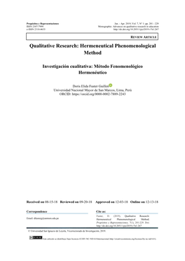 Qualitative Research: Hermeneutical Phenomenological Method