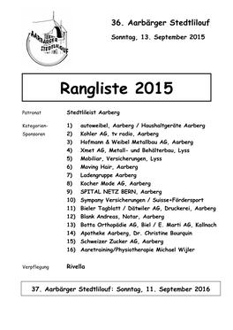 Rangliste 2015