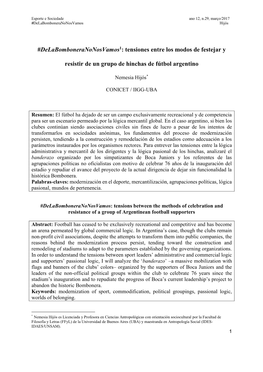 Tensiones Entre Los Modos De Festejar Y Resistir De Un Grupo De Hinchas De