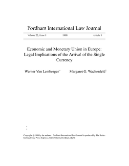 Economic and Monetary Union in Europe: Legal Implications of the Arrival of the Single Currency