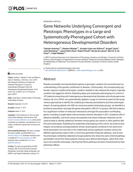 Gene Networks Underlying Convergent and Pleiotropic Phenotypes in a Large and Systematically-Phenotyped Cohort with Heterogeneous Developmental Disorders