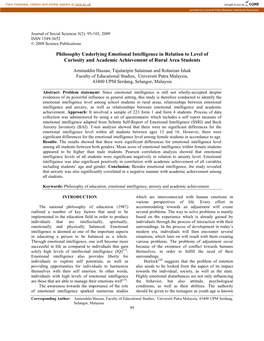 Philosophy Underlying Emotional Intelligence in Relation to Level of Curiosity and Academic Achievement of Rural Area Students