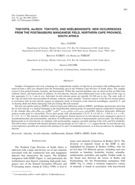 New Occurrences from the Postmasburg Manganese Field, Northern Cape Province, South Africa