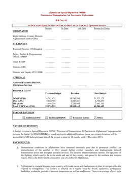 Afghanistan Special Operation 200360: Provision of Humanitarian Air Services in Afghanistan