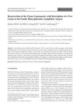 Resurrection of the Genus Leptomantis, with Description of a New Genus to the Family Rhacophoridae (Amphibia: Anura)