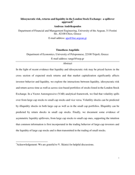 Idiosyncratic Risk, Returns and Liquidity in the London Stock Exchange: A