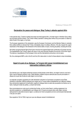 Stop Turkey´S Attacks Against Afrin Appel À La Paix Et Au Dialogue