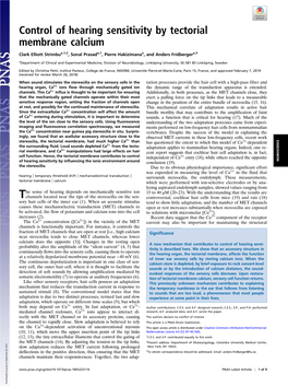 Control of Hearing Sensitivity by Tectorial Membrane Calcium