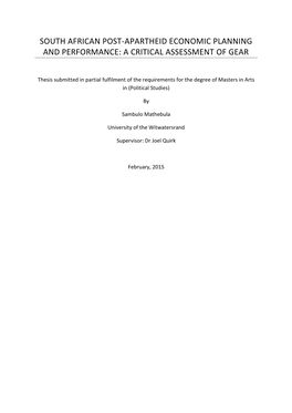 South African Post-Apartheid Economic Planning and Performance: a Critical Assessment of Gear