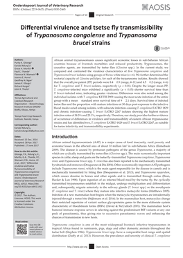 Differential Virulence and Tsetse Fly Transmissibility of Trypanosoma Congolense and Trypanosoma Brucei Strains