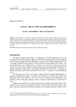 Algae - Heavy Metals Biosorbent