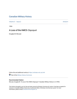 A Loss of the HMCS Clayoquot
