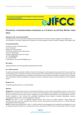 Congenital Hyperferritinemia Diagnosed in a 2 Month Old-A Case Report from India