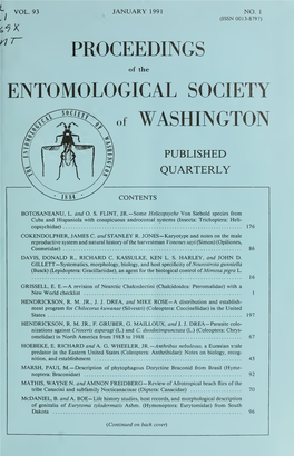 Proceedings of the Entomological Society of Washington for One Year