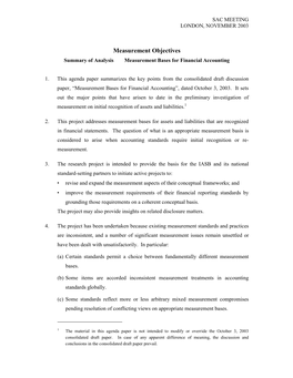 Measurement Objectives Summary of Analysis  Measurement Bases for Financial Accounting