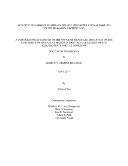 Acoustic Ecology of Humpback Whales (Megaptera Novaeangliae) in the Hawaiian Archipelago