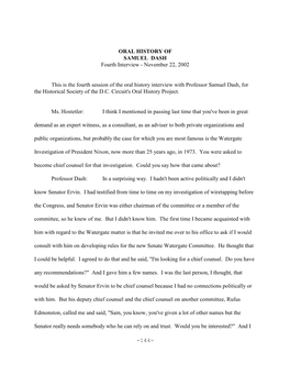 ORAL HISTORY of SAMUEL DASH Fourth Interview - November 22, 2002