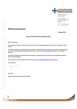 Technical Project Review and Independent Valuation Report Mineral Exploration Assets of Compass Resources Limited for RSM Bird Cameron Corporate Pty Ltd