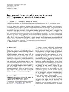 (EXIT) Procedure: Anesthetic Implications