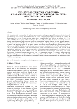 Influence of Corn Syrup and Inverted Sugar Adulteration on Physicochemical Properties of Romanian Acacia Honey