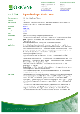 Polyclonal Antibody to Albumin - Serum