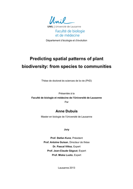 Predicting Spatial Patterns of Plant Biodiversity: from Species to Communities