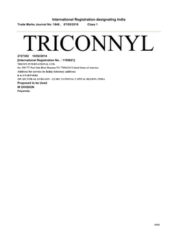 International Registration Designating India Trade Marks Journal No: 1848 , 07/05/2018 Class 1