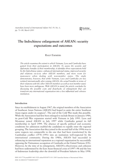 The Indochinese Enlargement of ASEAN: Security Expectations and Outcomes