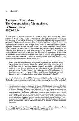 Tartanism Triumphant: the Construction of Scottishness in Nova Scotia, 1933-1954