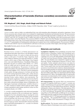 Characterization of Karonda (Carissa Carandas) Accessions Under Arid Region