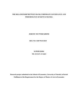 The Relationship Between Bank Corporate Governance and Performance of Kenyan Banks