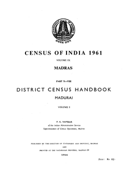 Madras- District Census Handbook, Madurai, Part X-VIII, Vol-I, Vol-IX